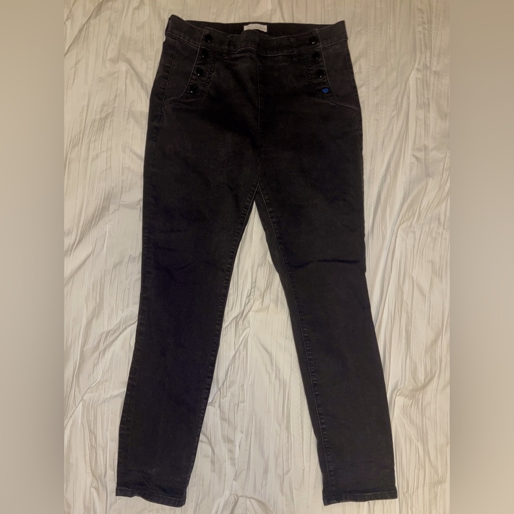 LOFT High Waist Skinny Sailor Side Button Black Jeans Size 14 32